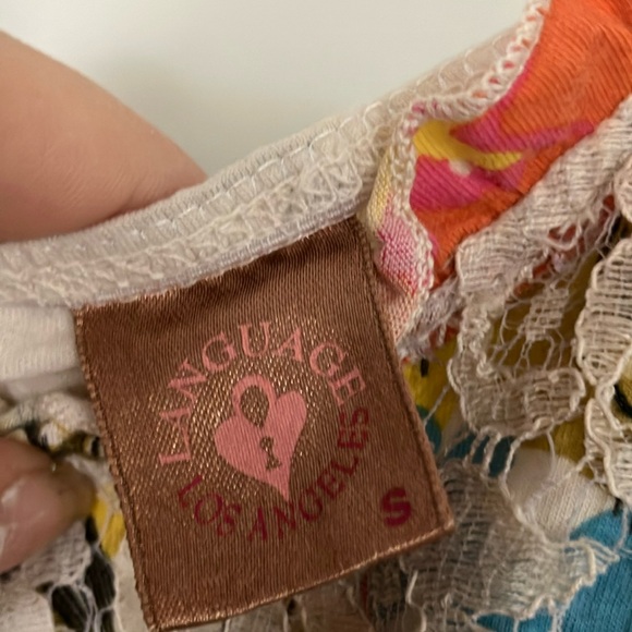 EUC Language Los Angeles Floral Lace Trim Cream Camisole Size Small - Picture 2 of 10